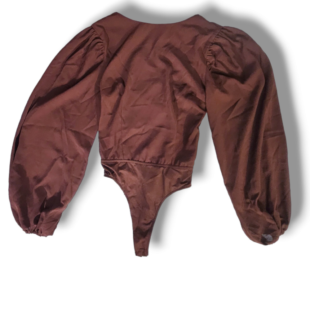 Missguided Brown Puff Sleeve Bodysuit
